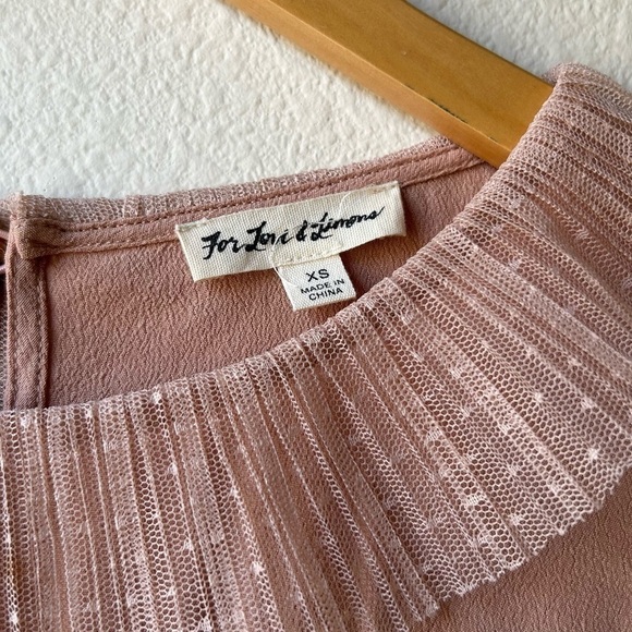 For Love & Lemons Evie Button Back Blouse Tan Nude Lace Trim Long Sleeve Sz XS - Picture 14 of 16